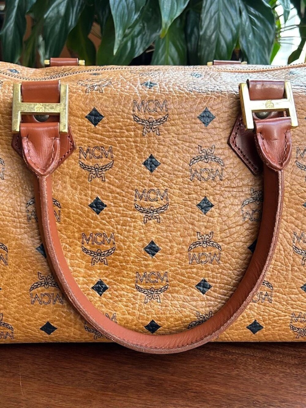 MCM Monogram Visetos Boston Bag, Cognac Tan 👜 - Picture 9 of 13